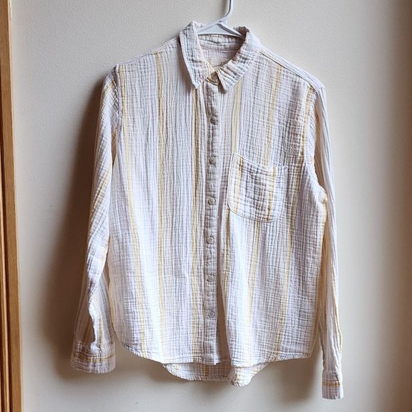 Universal Thread Yellow/White/Green Striped Button Down Shirt Size XS - Picture 4 of 16